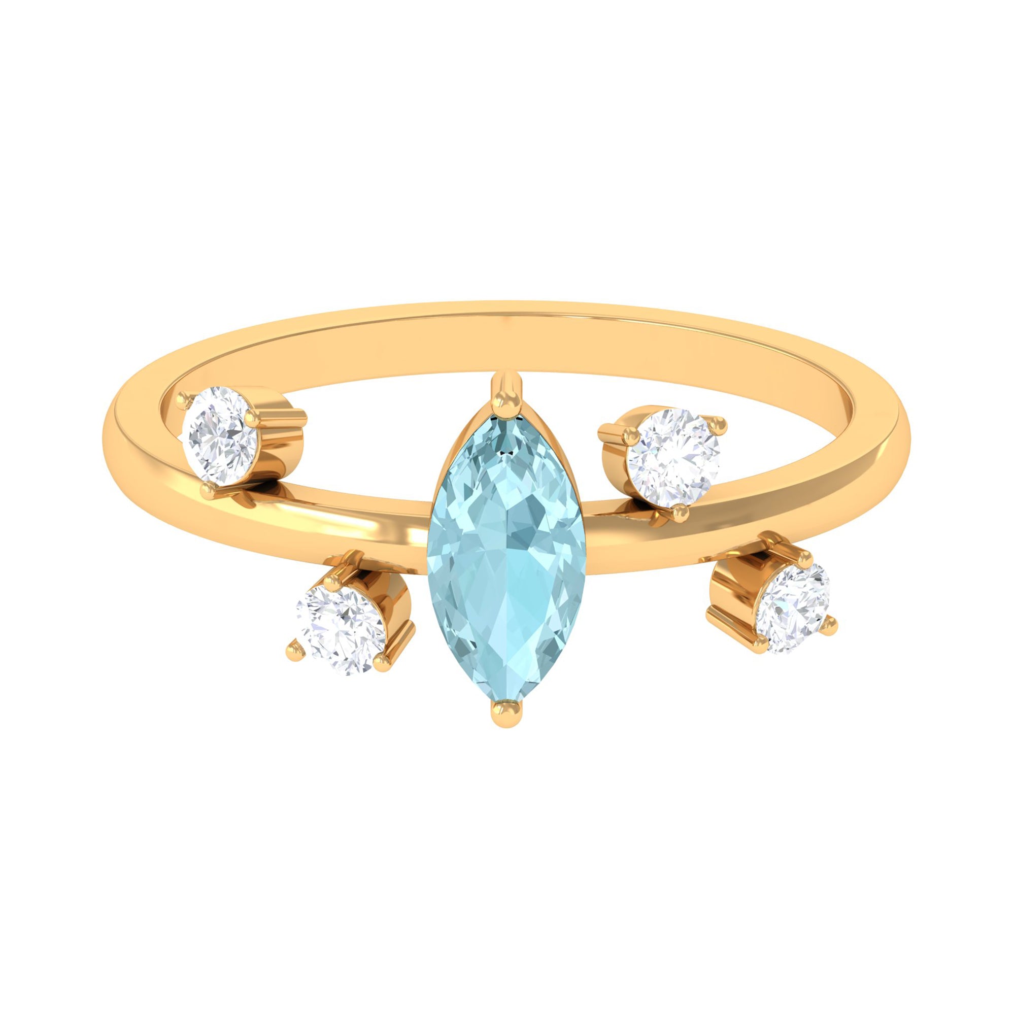 Marquise Cut Solitaire Sky Blue Topaz Ring with Scatter Diamond Sky Blue Topaz - ( AAA ) - Quality - Rosec Jewels