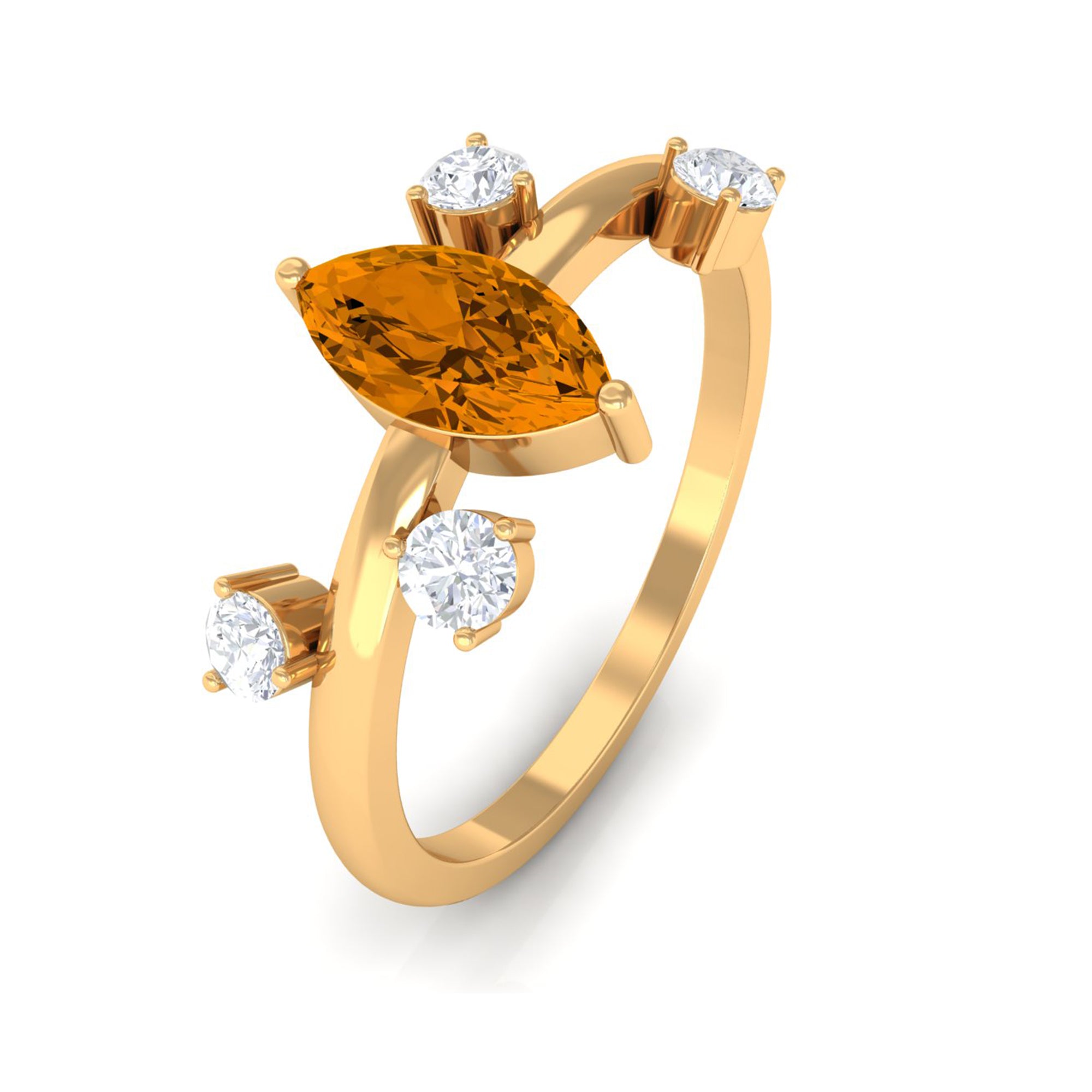 1 CT Marquise Cut Citrine Scatter Ring with Diamond Stones Citrine - ( AAA ) - Quality - Rosec Jewels