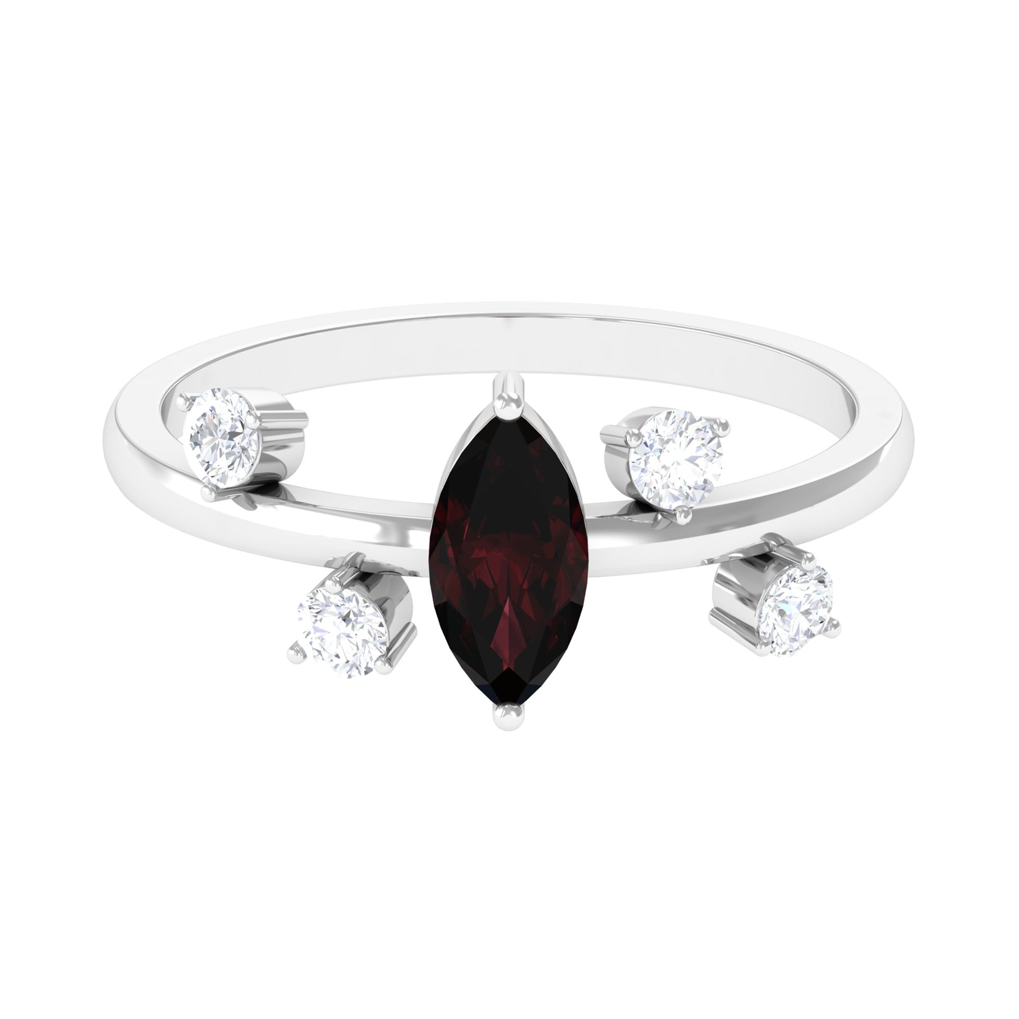 1 Ct Marquise Garnet Engagement Ring with Scatter Diamond Garnet - ( AAA ) - Quality - Rosec Jewels