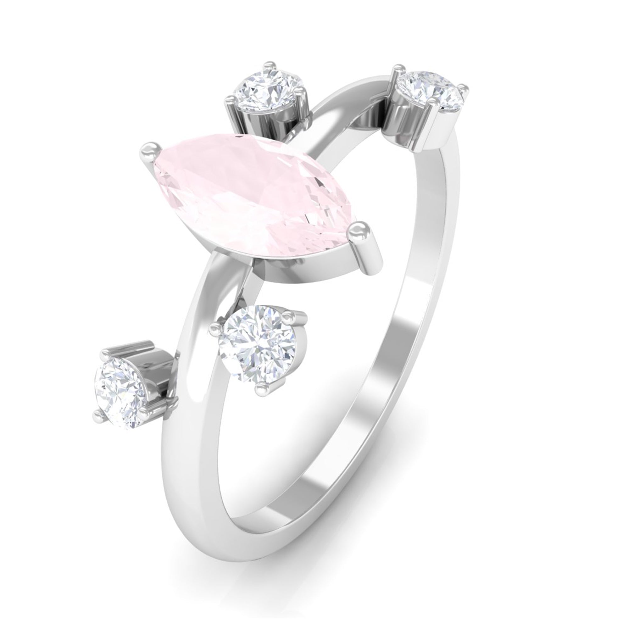 Marquise Cut Rose Quartz Scatter Ring with Diamond Stones Rose Quartz - ( AAA ) - Quality - Rosec Jewels