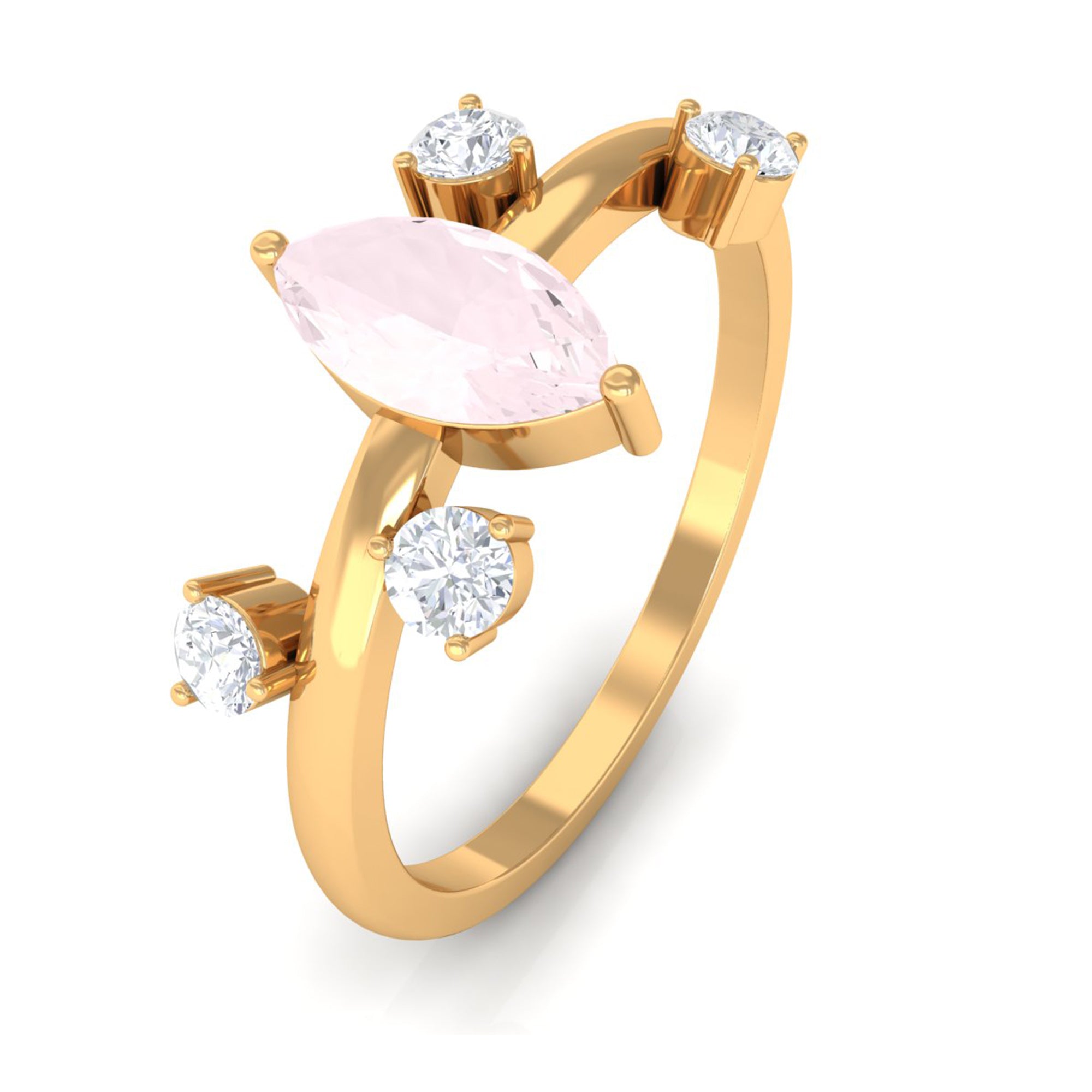 Marquise Cut Rose Quartz Scatter Ring with Diamond Stones Rose Quartz - ( AAA ) - Quality - Rosec Jewels