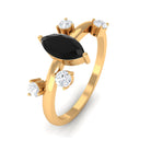 Marquise Cut Solitaire Black Spinel Ring with Scatter Diamond Black Spinel - ( AAA ) - Quality - Rosec Jewels