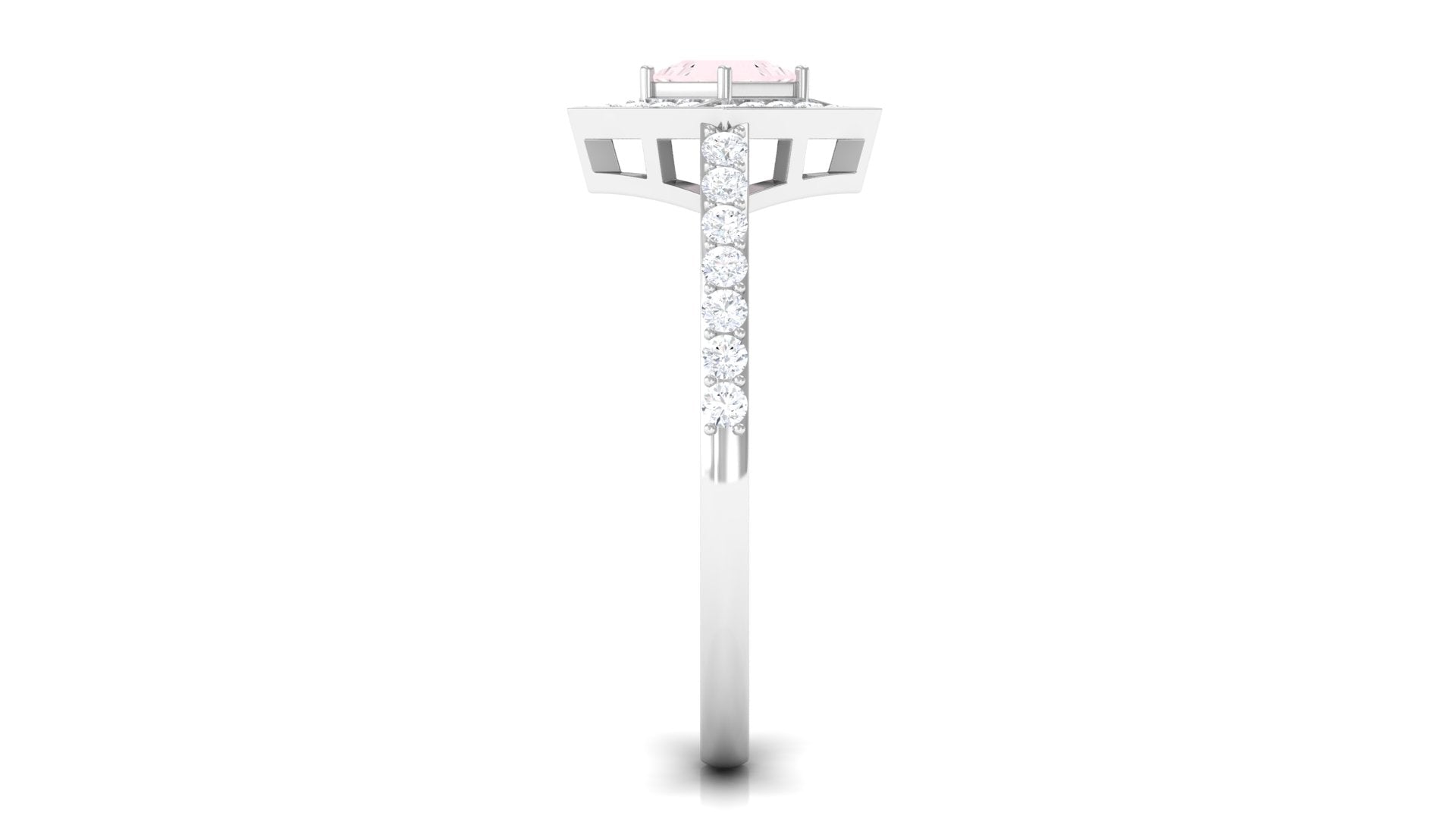 Princess Cut Rose Quartz Geometric Ring with Diamond Accent Rose Quartz - ( AAA ) - Quality - Rosec Jewels