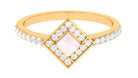 Princess Cut Rose Quartz Geometric Ring with Diamond Accent Rose Quartz - ( AAA ) - Quality - Rosec Jewels