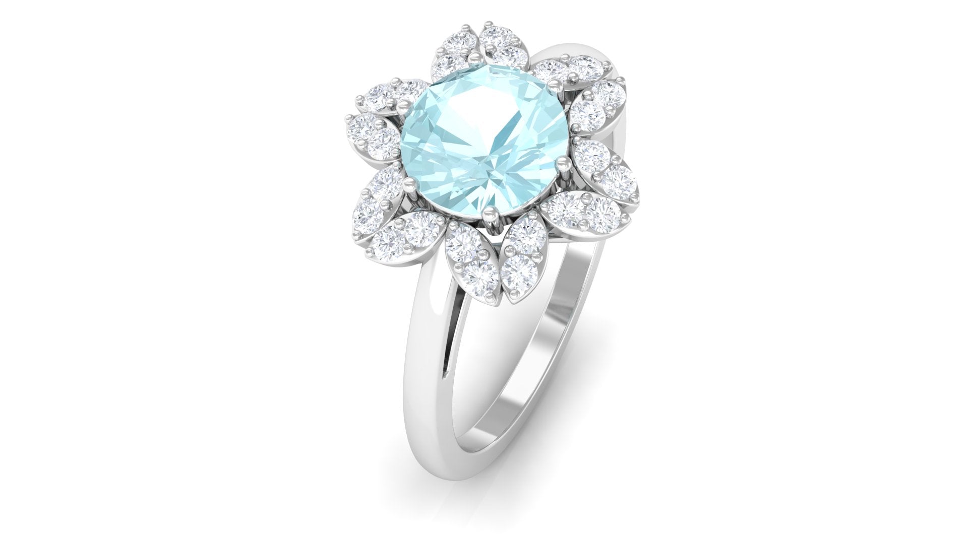 Sky Blue Topaz Flower Ring with Diamond Halo Sky Blue Topaz - ( AAA ) - Quality - Rosec Jewels