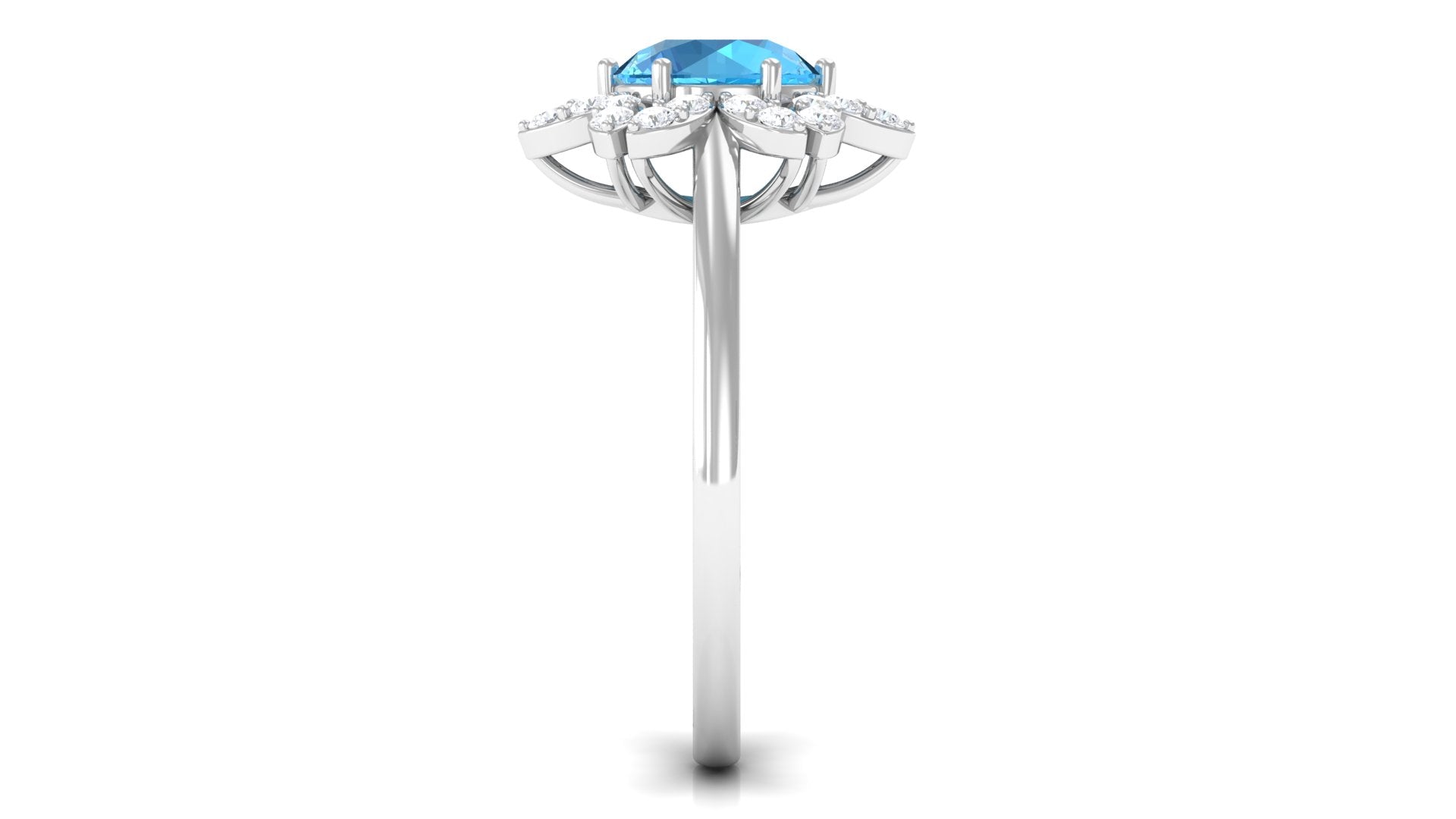 2.25 CT Swiss Blue Topaz Floral Ring with Diamond Halo Swiss Blue Topaz - ( AAA ) - Quality - Rosec Jewels