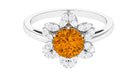 Round Shape Citrine Flower Ring with Diamond Halo Citrine - ( AAA ) - Quality - Rosec Jewels