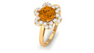 Round Shape Citrine Flower Ring with Diamond Halo Citrine - ( AAA ) - Quality - Rosec Jewels