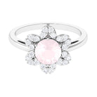 1.75 CT Natural Rose Quartz Floral Ring with Diamond Halo Rose Quartz - ( AAA ) - Quality - Rosec Jewels