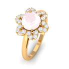 1.75 CT Natural Rose Quartz Floral Ring with Diamond Halo Rose Quartz - ( AAA ) - Quality - Rosec Jewels