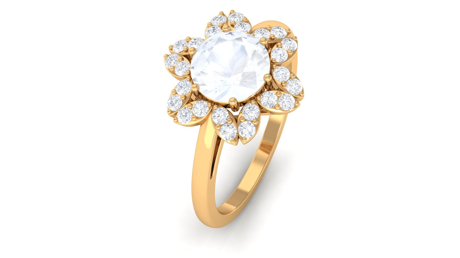 1.25 CT Moonstone and Diamond Floral Halo Ring Moonstone - ( AAA ) - Quality - Rosec Jewels