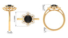 1.75 CT Black Spinel Flower Ring with Diamond Halo Black Spinel - ( AAA ) - Quality - Rosec Jewels