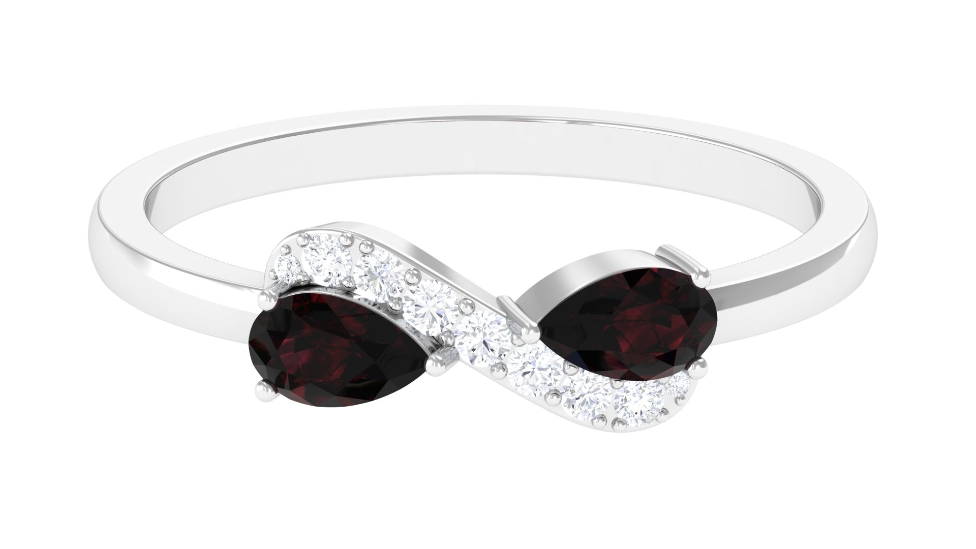 Pear Garnet Infinity Promise Ring with Diamond Garnet - ( AAA ) - Quality - Rosec Jewels