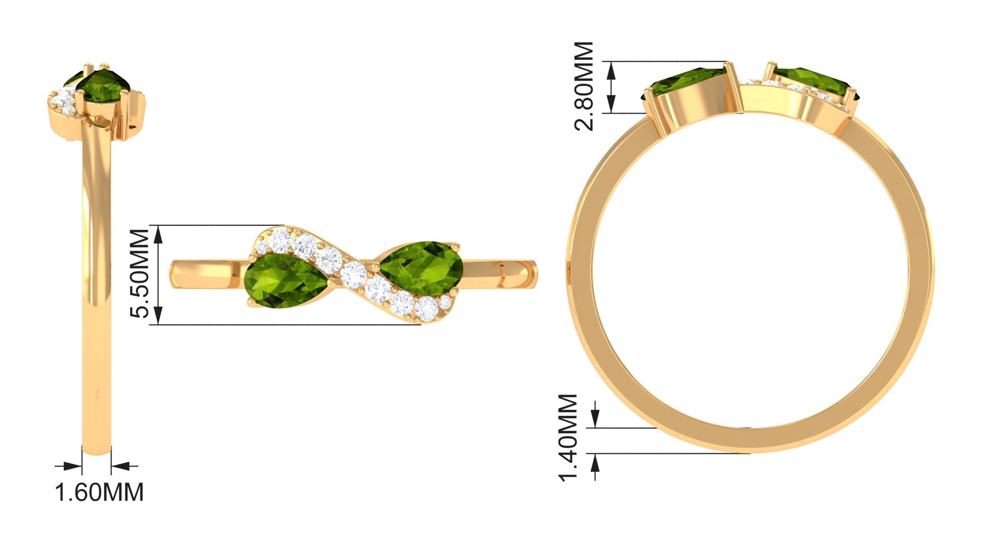 1/2 CT Real Peridot Infinity Promise Ring with Diamond Stones Peridot - ( AAA ) - Quality - Rosec Jewels