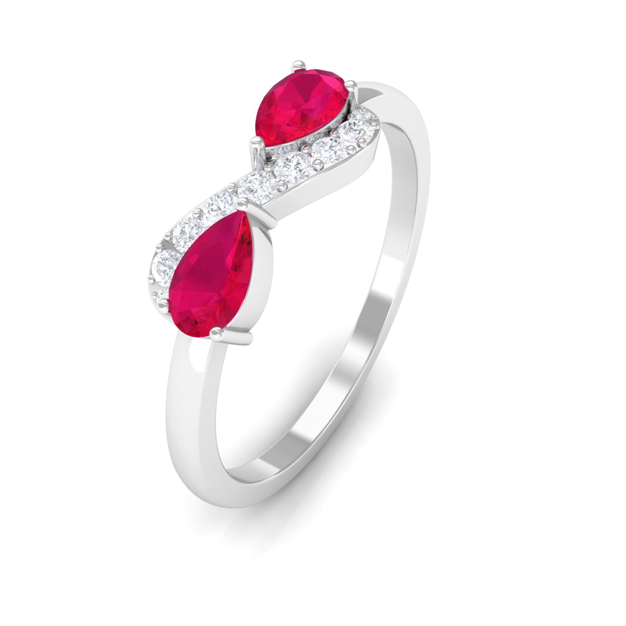 Pear Ruby Infinity Promise Ring with Diamond Ruby - ( AAA ) - Quality - Rosec Jewels