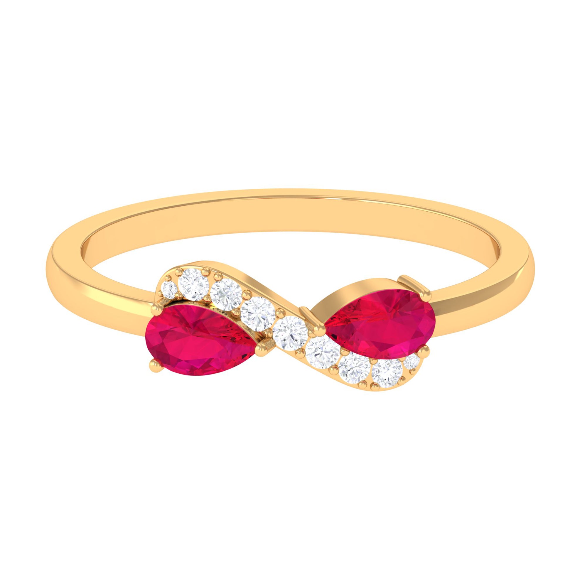 Pear Ruby Infinity Promise Ring with Diamond Ruby - ( AAA ) - Quality - Rosec Jewels