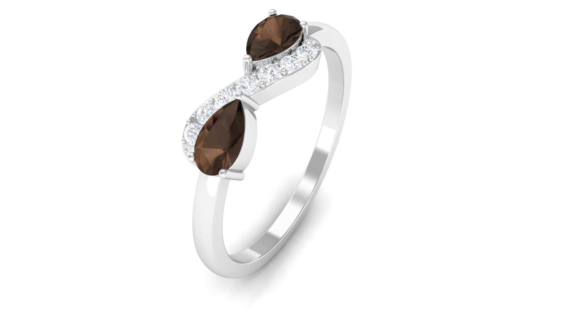 Pear Cut Smoky Quartz Infinity Promise Ring with Diamond Smoky Quartz - ( AAA ) - Quality - Rosec Jewels