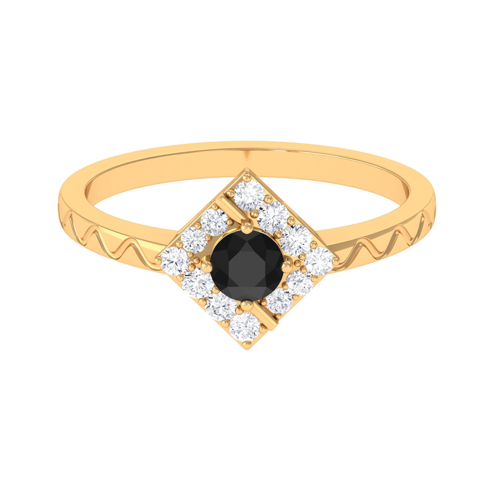 Minimal Black and White Diamond Textured Ring Black Diamond - ( AAA ) - Quality - Rosec Jewels