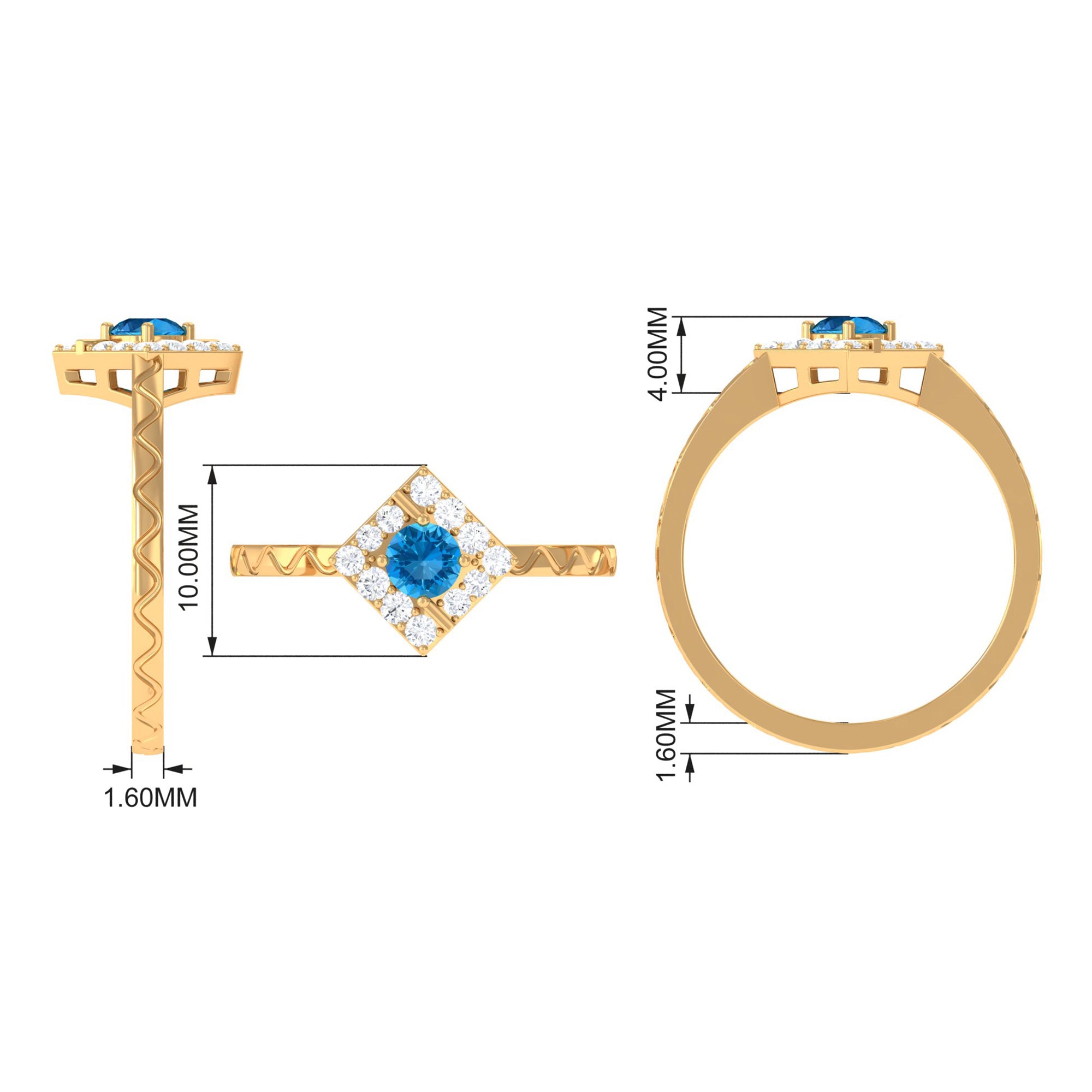 0.50 CT Swiss Blue Topaz Minimal Textured Ring with Diamond Swiss Blue Topaz - ( AAA ) - Quality - Rosec Jewels