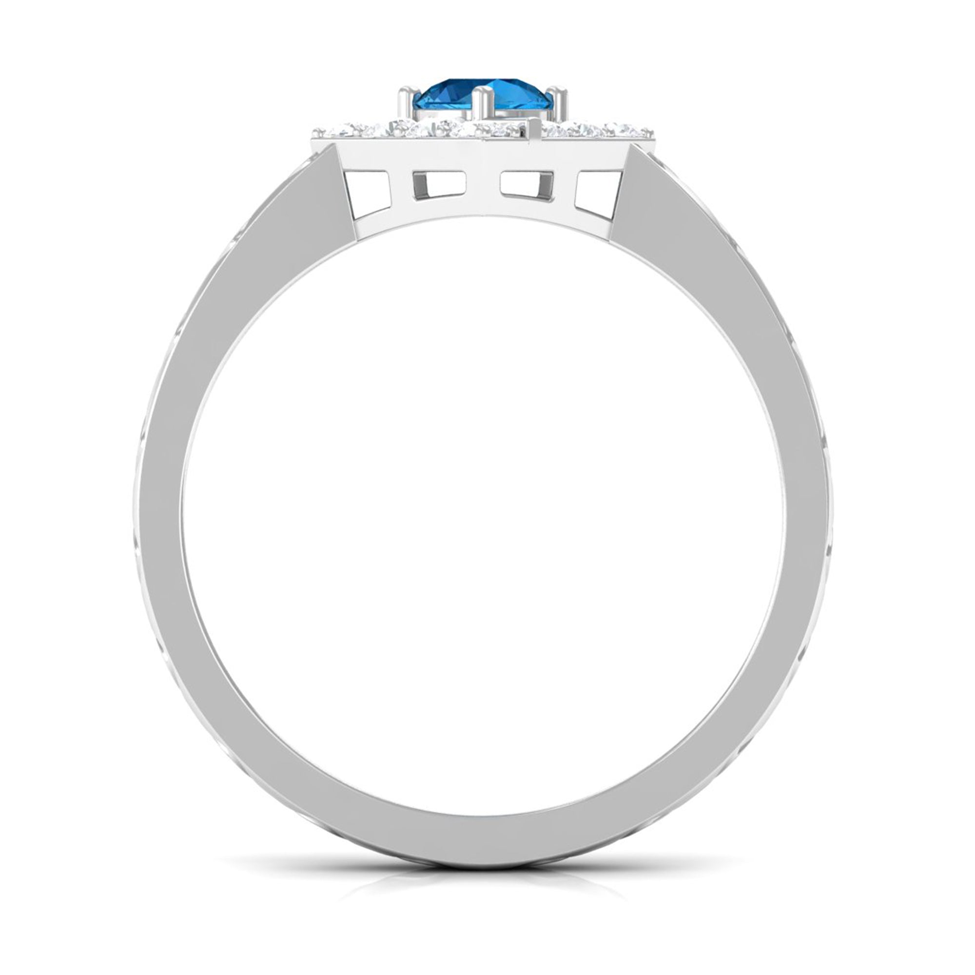 0.50 CT Swiss Blue Topaz Minimal Textured Ring with Diamond Swiss Blue Topaz - ( AAA ) - Quality - Rosec Jewels