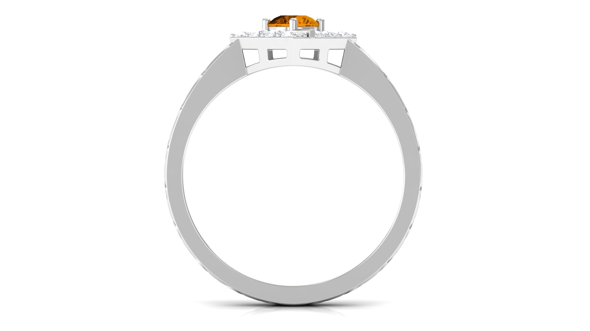 0.50 CT Round Shape Citrine Minimal Textured Ring with Diamond Citrine - ( AAA ) - Quality - Rosec Jewels