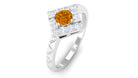 0.50 CT Round Shape Citrine Minimal Textured Ring with Diamond Citrine - ( AAA ) - Quality - Rosec Jewels