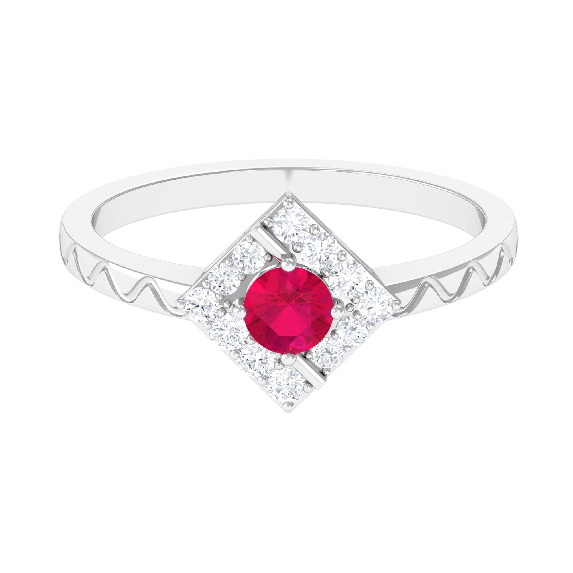 Minimal Ruby and Diamond Textured Ring Ruby - ( AAA ) - Quality - Rosec Jewels