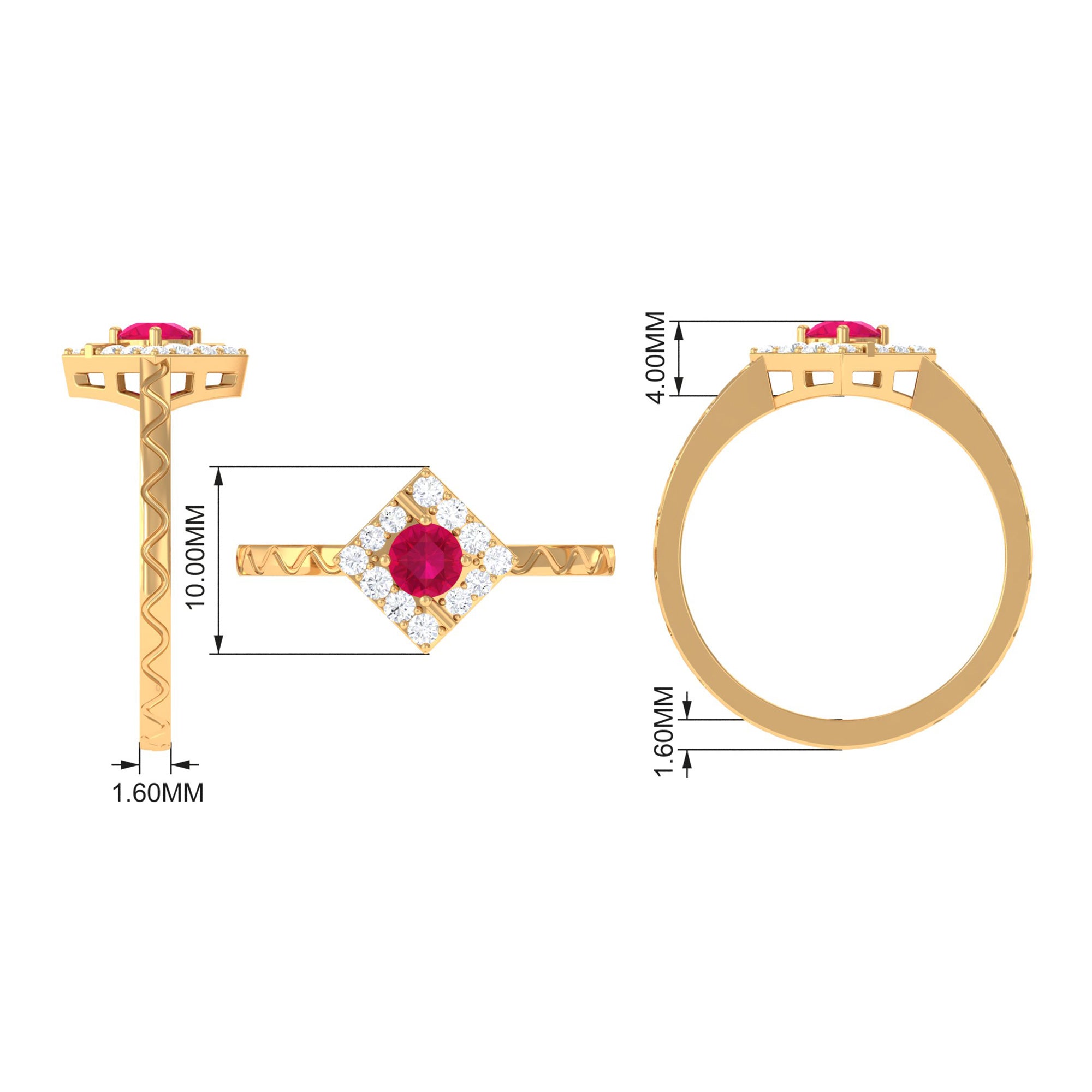 Minimal Ruby and Diamond Textured Ring Ruby - ( AAA ) - Quality - Rosec Jewels