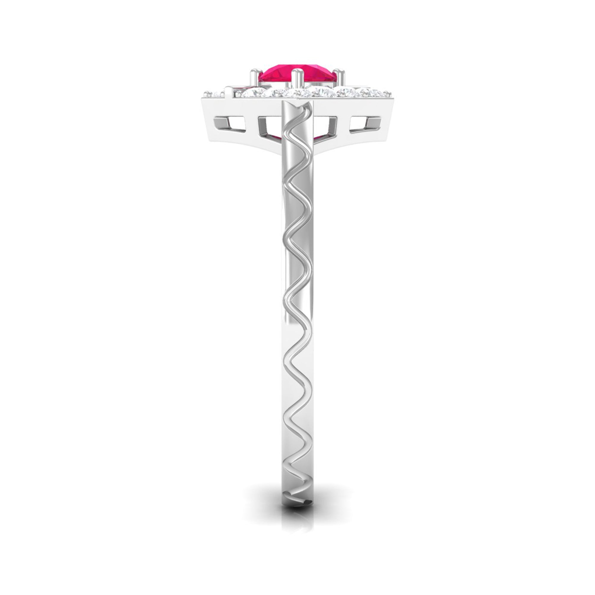 Minimal Ruby and Diamond Textured Ring Ruby - ( AAA ) - Quality - Rosec Jewels