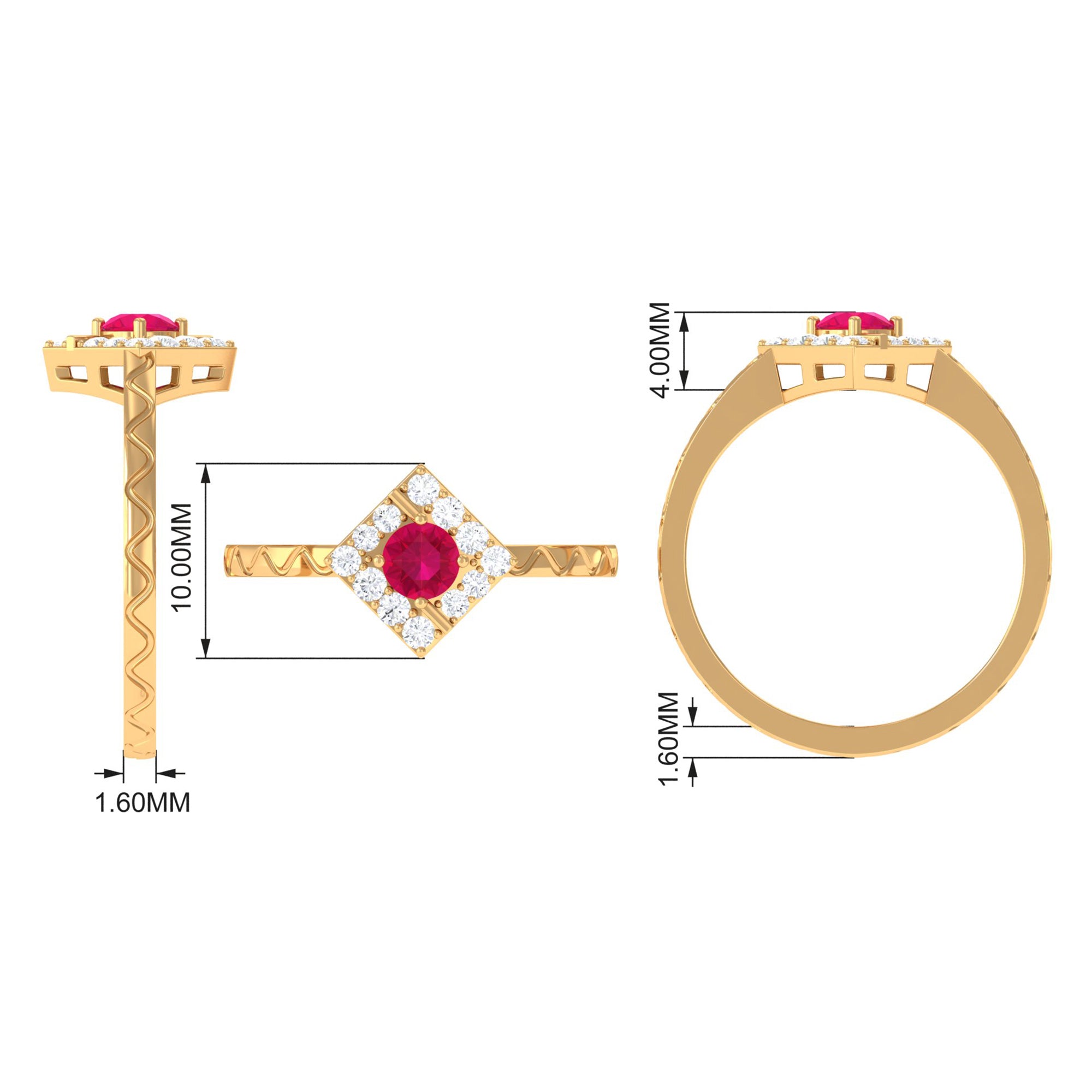 Minimal Ruby and Diamond Textured Ring Ruby - ( AAA ) - Quality - Rosec Jewels