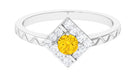 Yellow Sapphire Minimal Textured Shank Ring with Diamond Halo Yellow Sapphire - ( AAA ) - Quality - Rosec Jewels