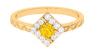 Yellow Sapphire Minimal Textured Shank Ring with Diamond Halo Yellow Sapphire - ( AAA ) - Quality - Rosec Jewels