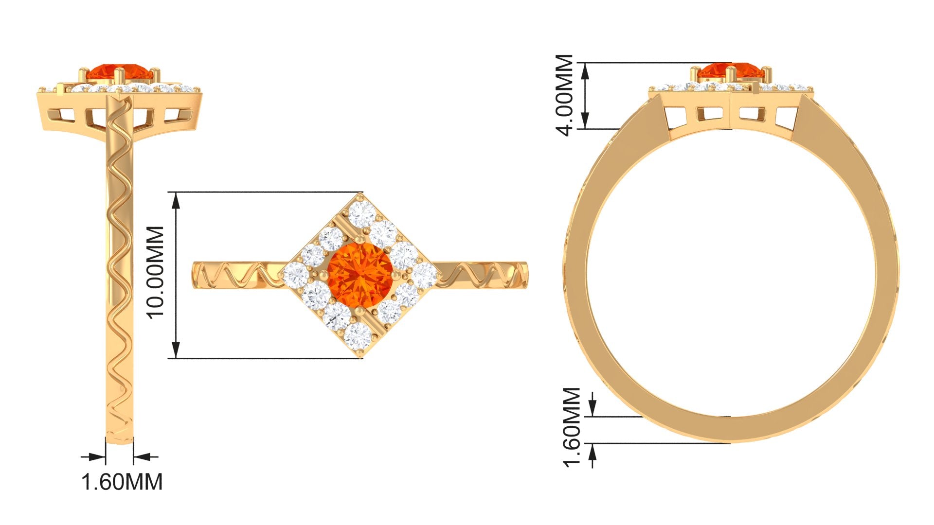 3/4 CT Orange Sapphire and Diamond Ring with Textured Details Orange Sapphire - ( AAA ) - Quality - Rosec Jewels