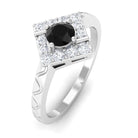 3/4 CT Black Spinel and Diamond Textured Ring Black Spinel - ( AAA ) - Quality - Rosec Jewels