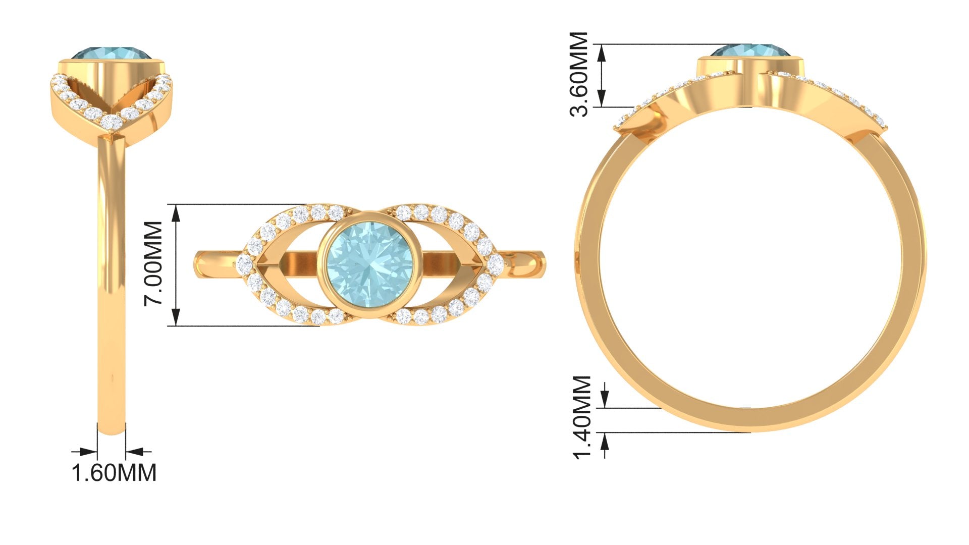 Bezel Set Solitaire Sky Blue Topaz and Diamond Ring in Split Shank Sky Blue Topaz - ( AAA ) - Quality - Rosec Jewels