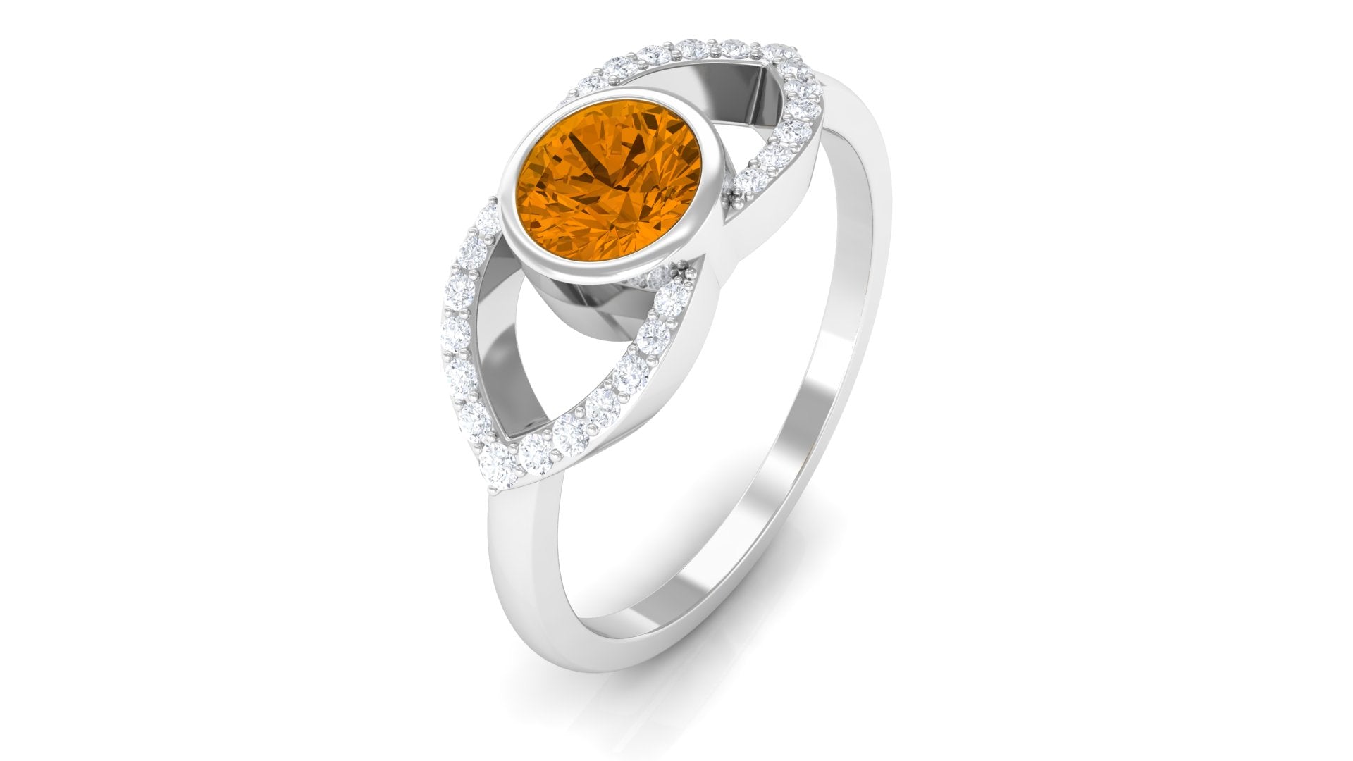 0.75 CT Split Shank Citrine Solitaire Ring with Diamond Accent Citrine - ( AAA ) - Quality - Rosec Jewels