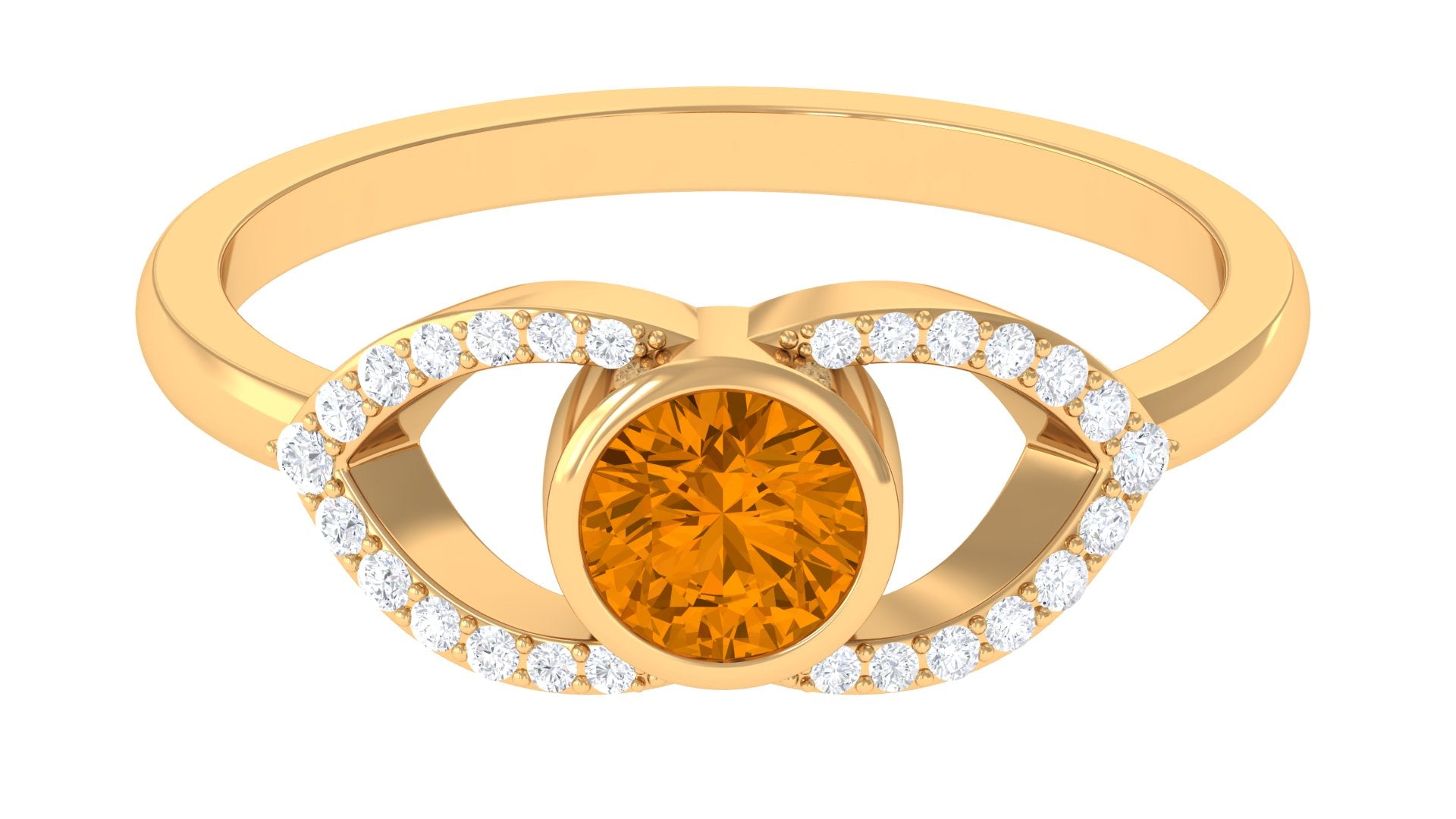 0.75 CT Split Shank Citrine Solitaire Ring with Diamond Accent Citrine - ( AAA ) - Quality - Rosec Jewels