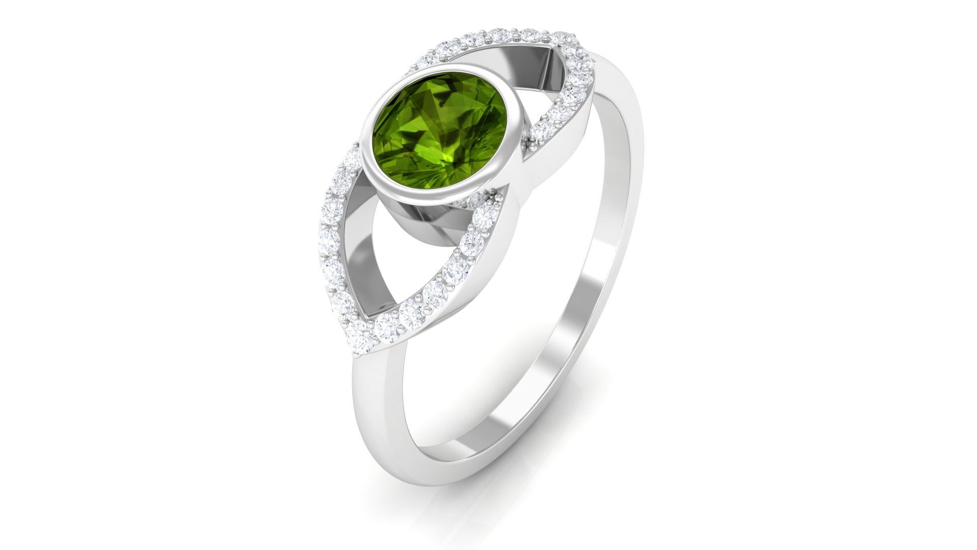 0.75 CT Split Shank Peridot Solitaire Ring with Diamond Accent Peridot - ( AAA ) - Quality - Rosec Jewels