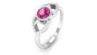 Pink Tourmaline Solitaire Split Shank Ring with Diamond Pink Tourmaline - ( AAA ) - Quality - Rosec Jewels