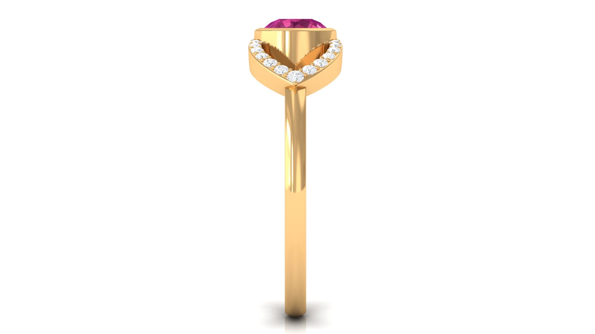 Pink Tourmaline Solitaire Split Shank Ring with Diamond Pink Tourmaline - ( AAA ) - Quality - Rosec Jewels