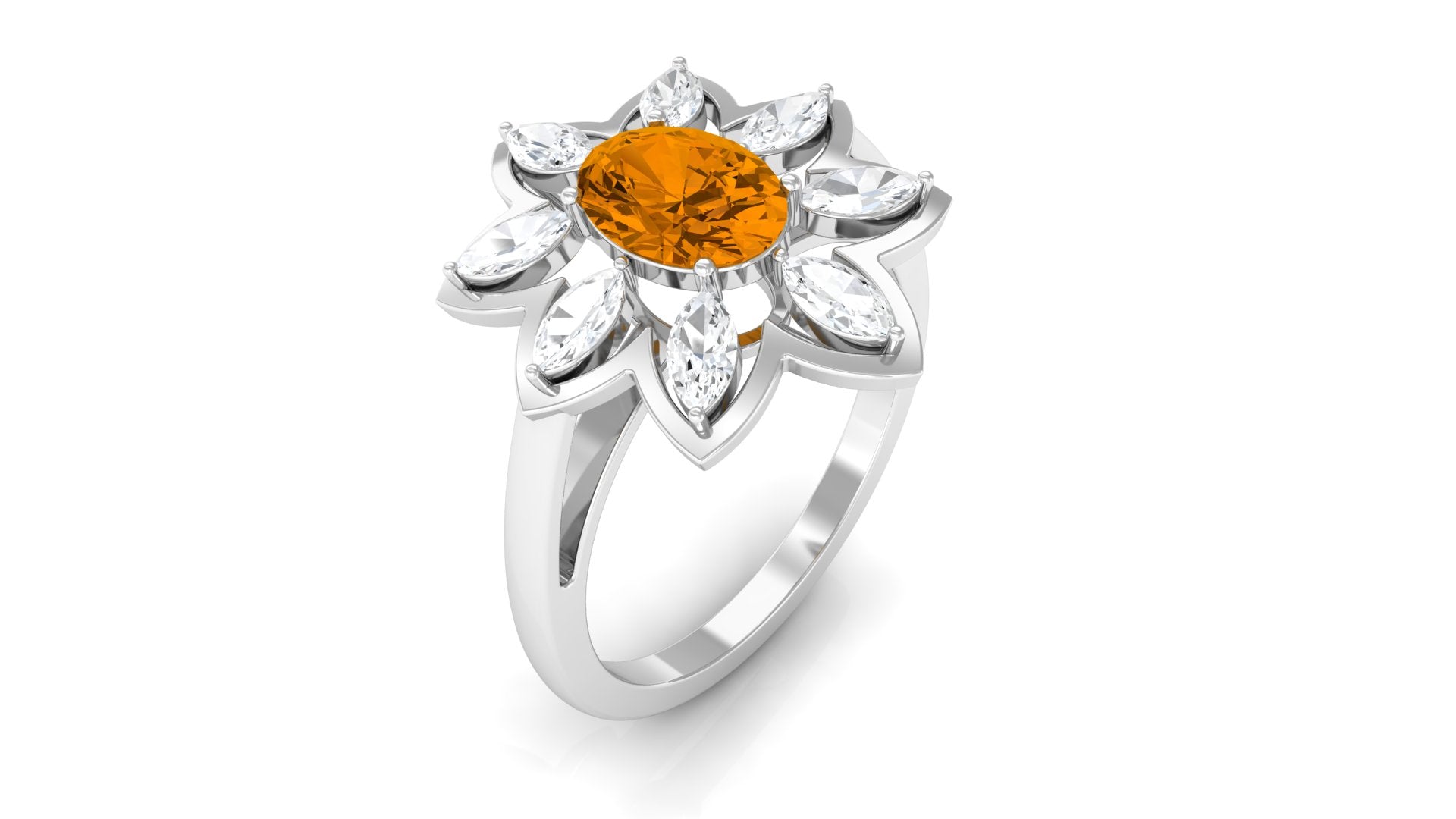 1.25 CT Oval Cut Citrine Cocktail Ring with Moissanite Stones Citrine - ( AAA ) - Quality - Rosec Jewels