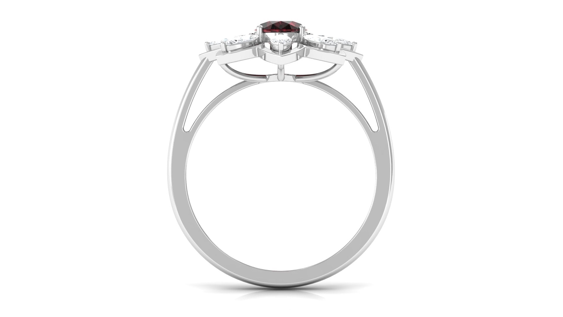 1.75 Ct Oval Garnet Flower Cocktail Ring with Moissanite Garnet - ( AAA ) - Quality - Rosec Jewels