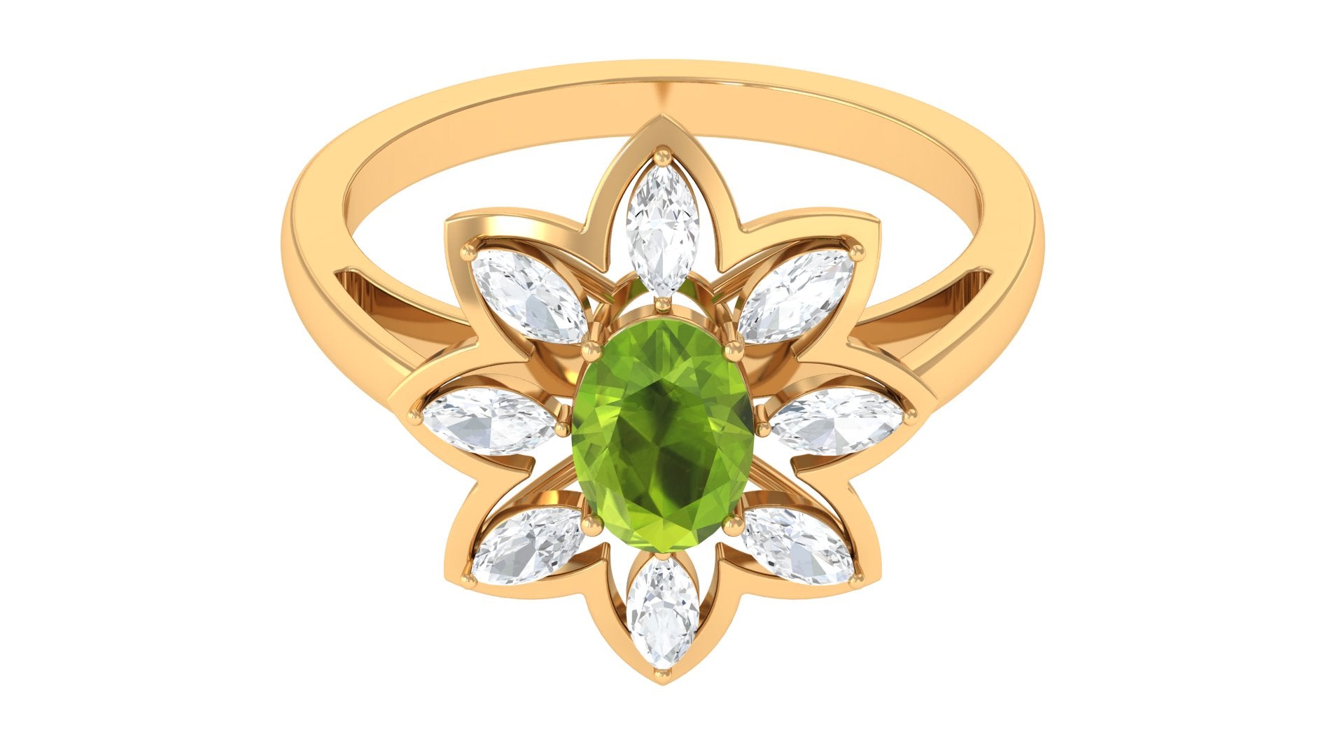 1.25 CT Oval Cut Peridot Cocktail Ring with Moissanite Peridot - ( AAA ) - Quality - Rosec Jewels