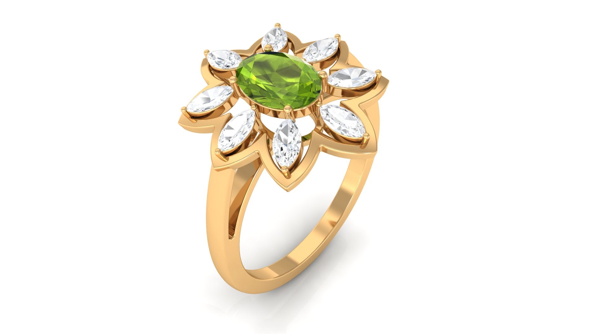 1.25 CT Oval Cut Peridot Cocktail Ring with Moissanite Peridot - ( AAA ) - Quality - Rosec Jewels