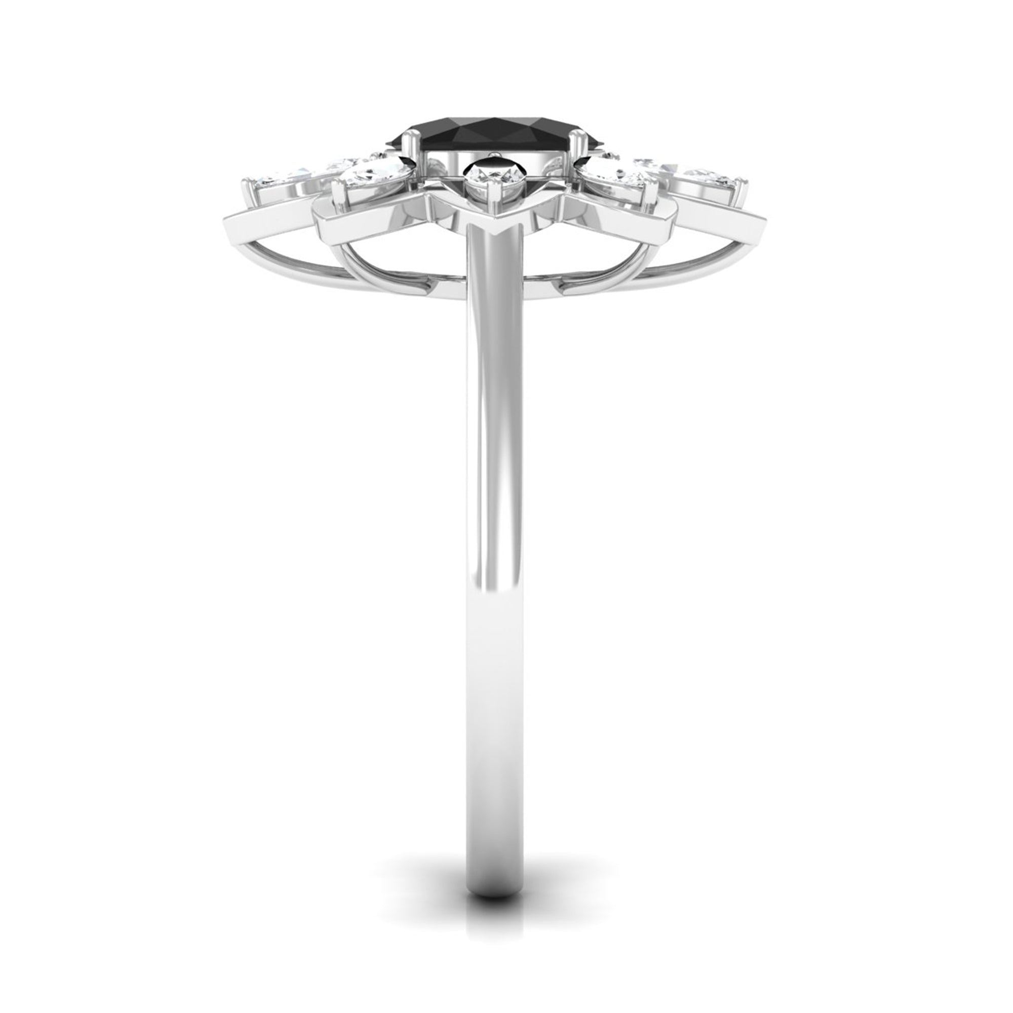 1.25 Ct Oval Black Onyx Flower Cocktail Ring with Moissanite Black Onyx - ( AAA ) - Quality - Rosec Jewels