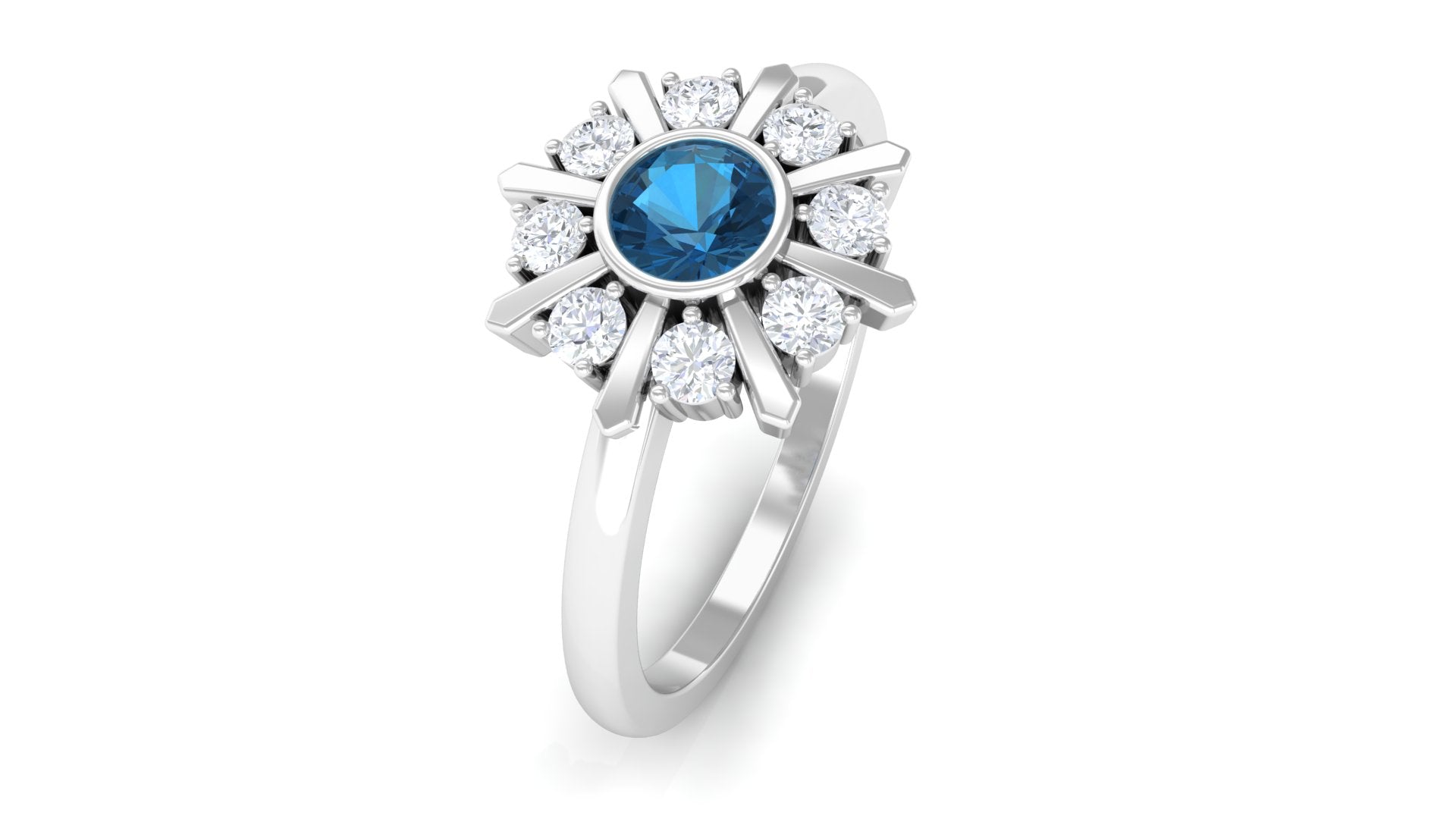 3/4 CT London Blue Topaz and Diamond Statement Ring London Blue Topaz - ( AAA ) - Quality - Rosec Jewels