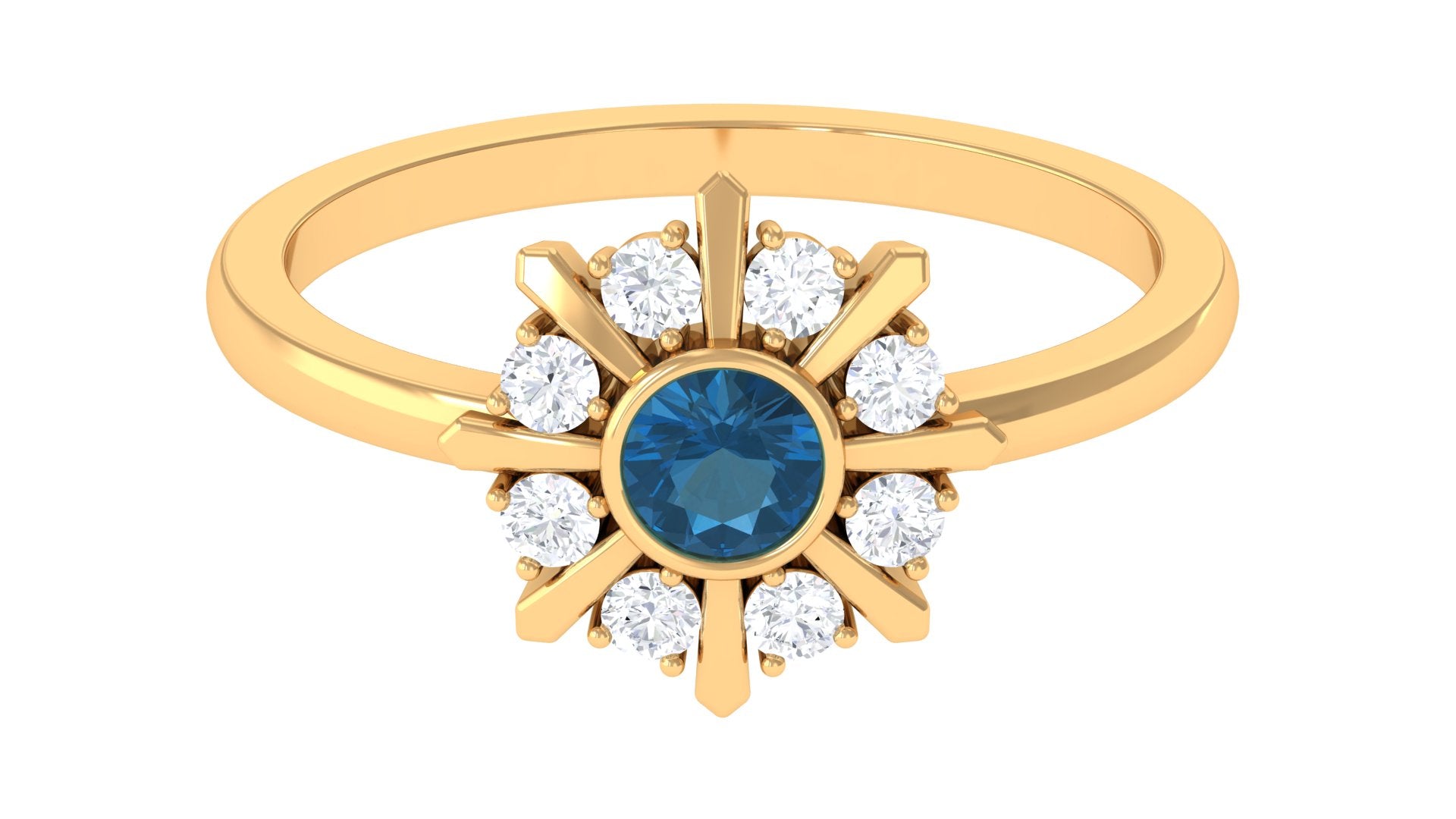 3/4 CT London Blue Topaz and Diamond Statement Ring London Blue Topaz - ( AAA ) - Quality - Rosec Jewels