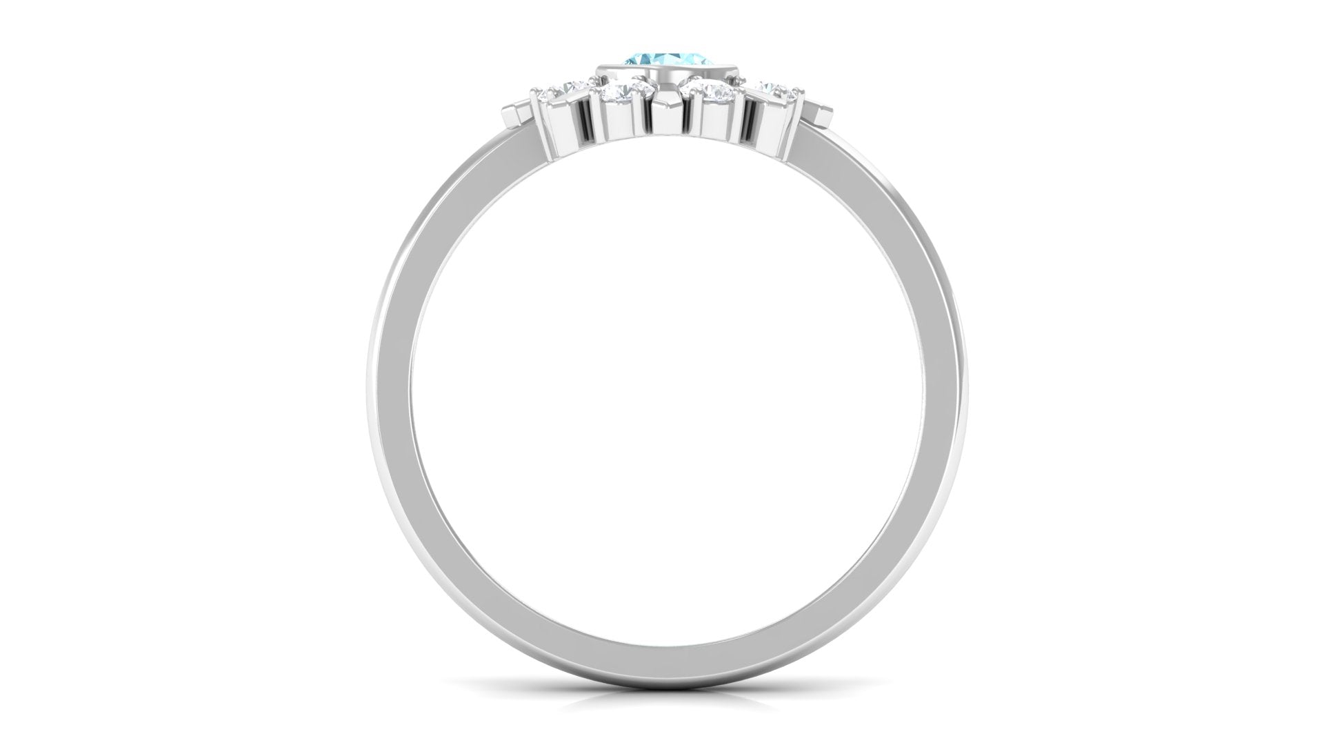 1/2 Carat Bezel Set Aquamarine Statement Ring with Diamond Aquamarine - ( AAA ) - Quality - Rosec Jewels