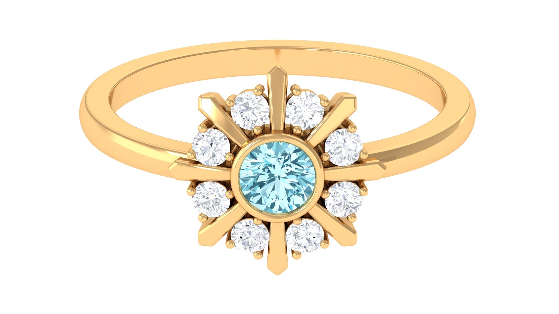 1/2 Carat Bezel Set Aquamarine Statement Ring with Diamond Aquamarine - ( AAA ) - Quality - Rosec Jewels