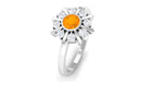 1/2 Carat Bezel Set Fire Opal Statement Ring with Diamond Fire Opal - ( AAA ) - Quality - Rosec Jewels